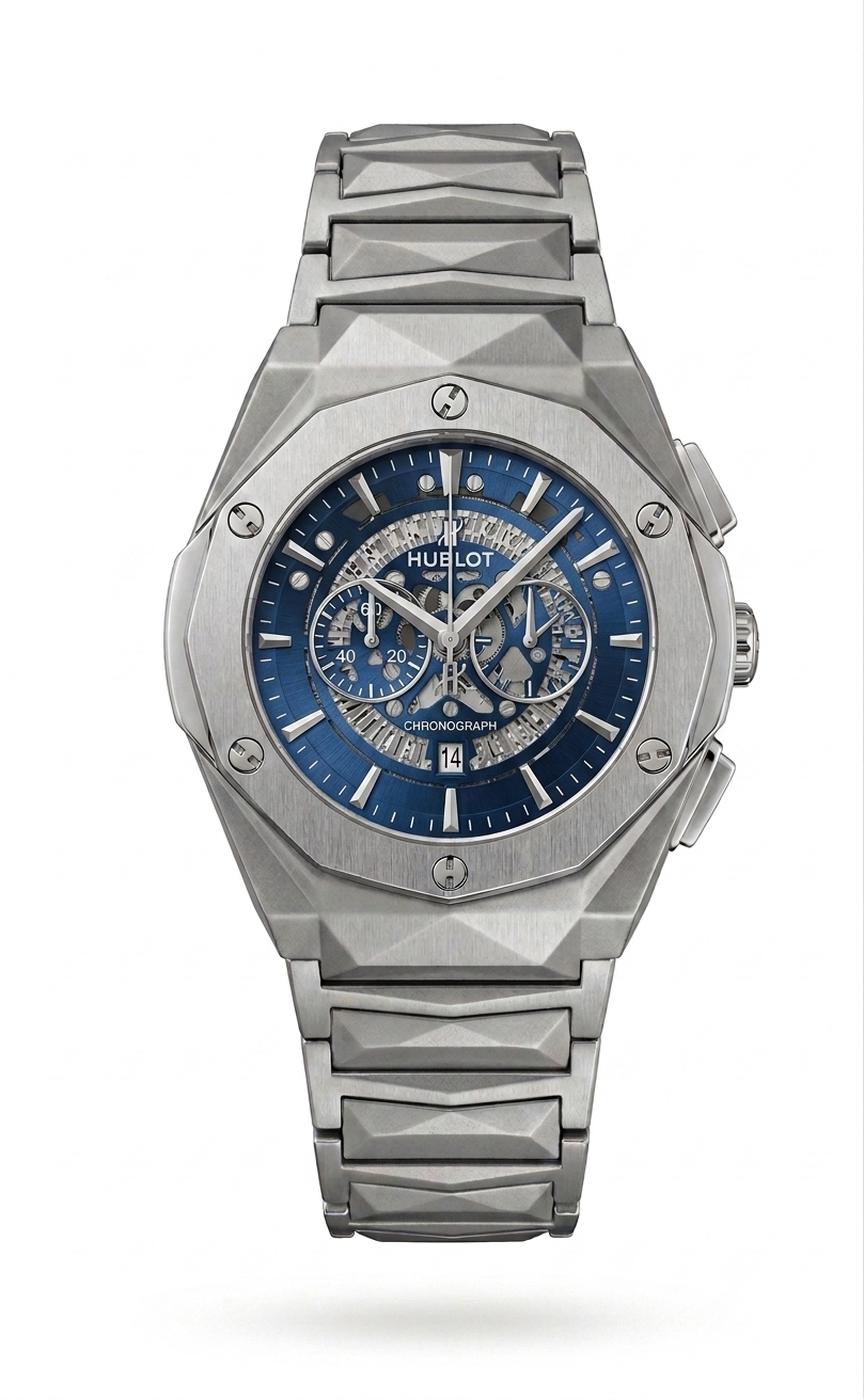 Ankaaara Octagon Skeleton Chronograph Watch – Blue Dial Steel Bracelet