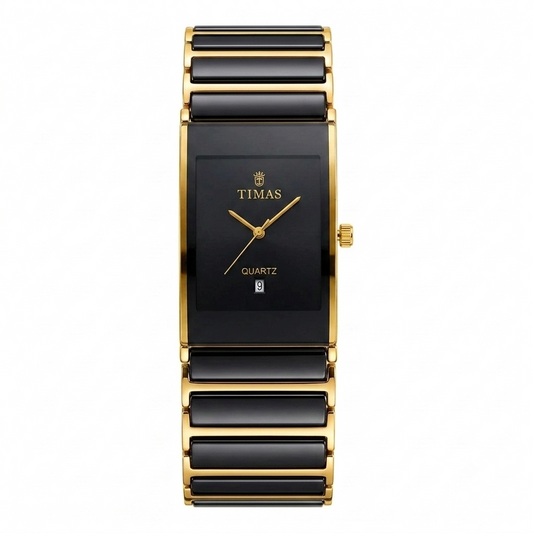 Timas Ceramic Series (Quartz) | Premium Minimalist Square Watch with Black and Gold