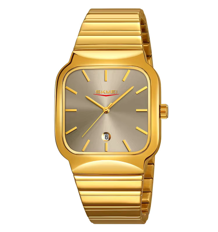 PREIMUIM!!! Gold/Grey Aankaaara's Man Woman Hand Watch Stainless Steel Business Hand Clock Fashion with Date Lady Couple Quartz Watch Luxury Desgin (Copy)
