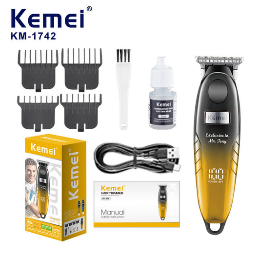 Kemei Km-1742 Stainless Steal R-blade Hair Trimmer Super Fashion Design Splicing Color High Speed Motor Hair Clipper with Hook