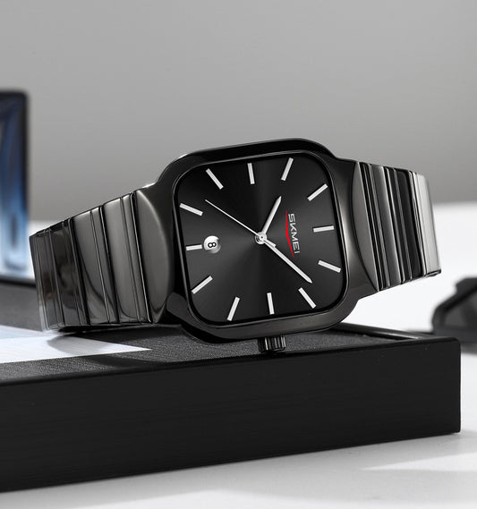 PREIMUIM!!! Black Aankaaara's Man Woman Hand Watch Stainless Steel Business Hand Clock Fashion with Date Lady Couple Quartz Watch Luxury Desgin