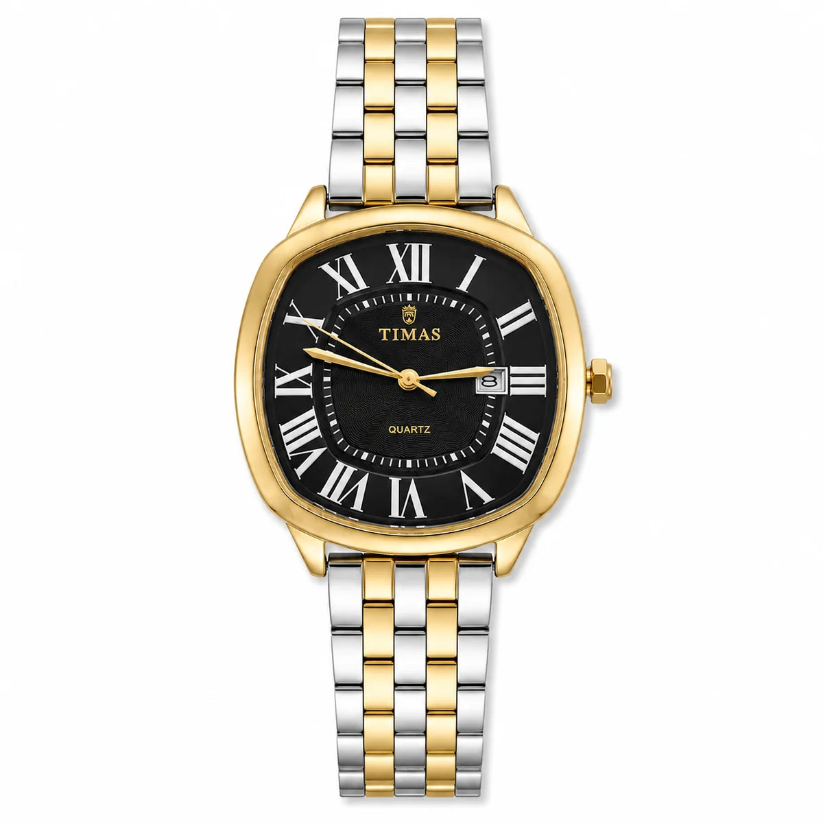 TIMAS Luxury Cushion Case Quartz Watch with Two-Tone Stainless Steel Bracelet (AWTM-00299)