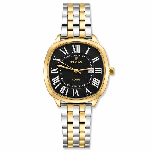 TIMAS Luxury Cushion Case Quartz Watch with Two-Tone Stainless Steel Bracelet (AWTM-00299)