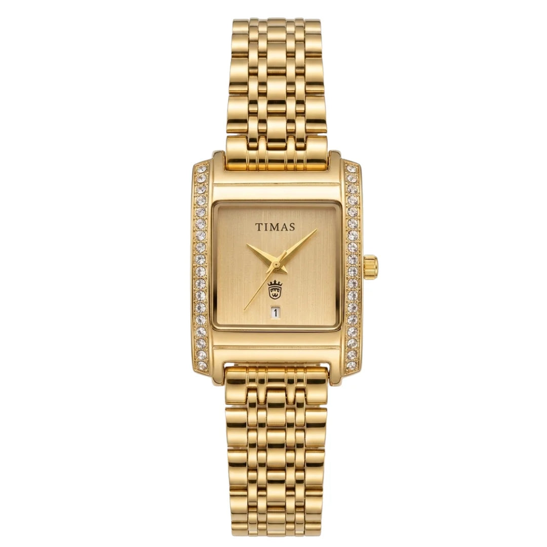 Ladies Rectangular Luxury Edition | Crystal-Paved Bezel Stainless Steel Women's Quartz Watch (AWTL-00274)