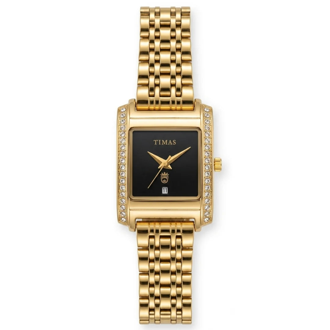 Ladies Rectangular Luxury Edition | Crystal-Paved Bezel Stainless Steel Women's Quartz Watch (AWTL-00274)