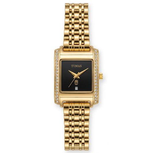 Ladies Rectangular Luxury Edition | Crystal-Paved Bezel Stainless Steel Women's Quartz Watch (AWTL-00274)