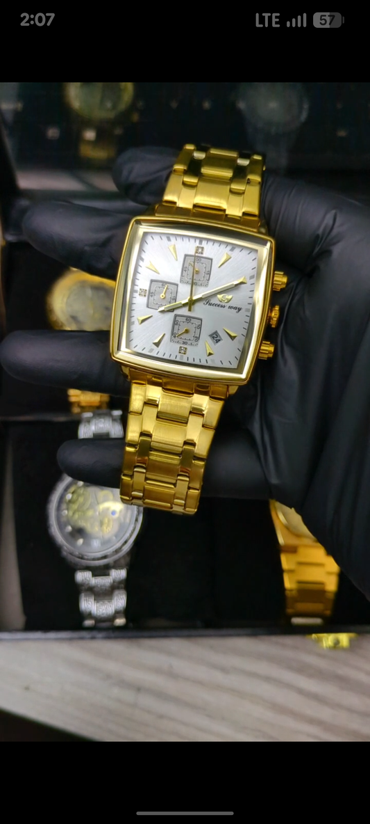 Ankaaara's Luxury Gold Square Dial Chronograph Watch for Men – Stainless Steel Strap