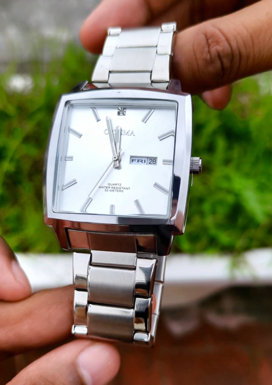 PREMIUM Square Dial Men Fashionable Chain Watch in SILVER