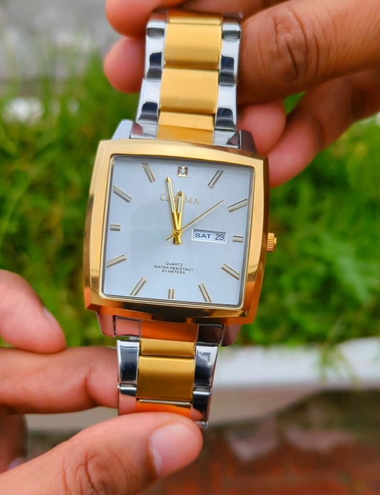 PREMIUM Square Dial Men Fashionable Chain Watch in DUAL TONE
