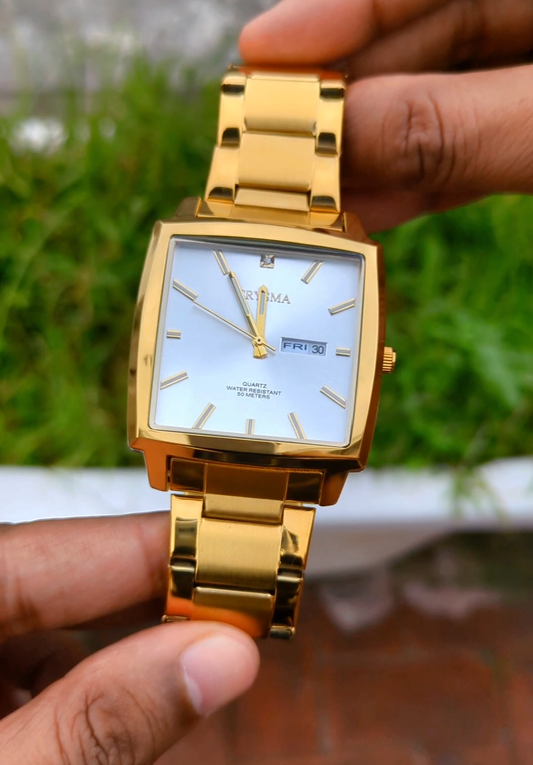 PREMIUM Square Dial Men Fashionable Chain Watch in GOLD