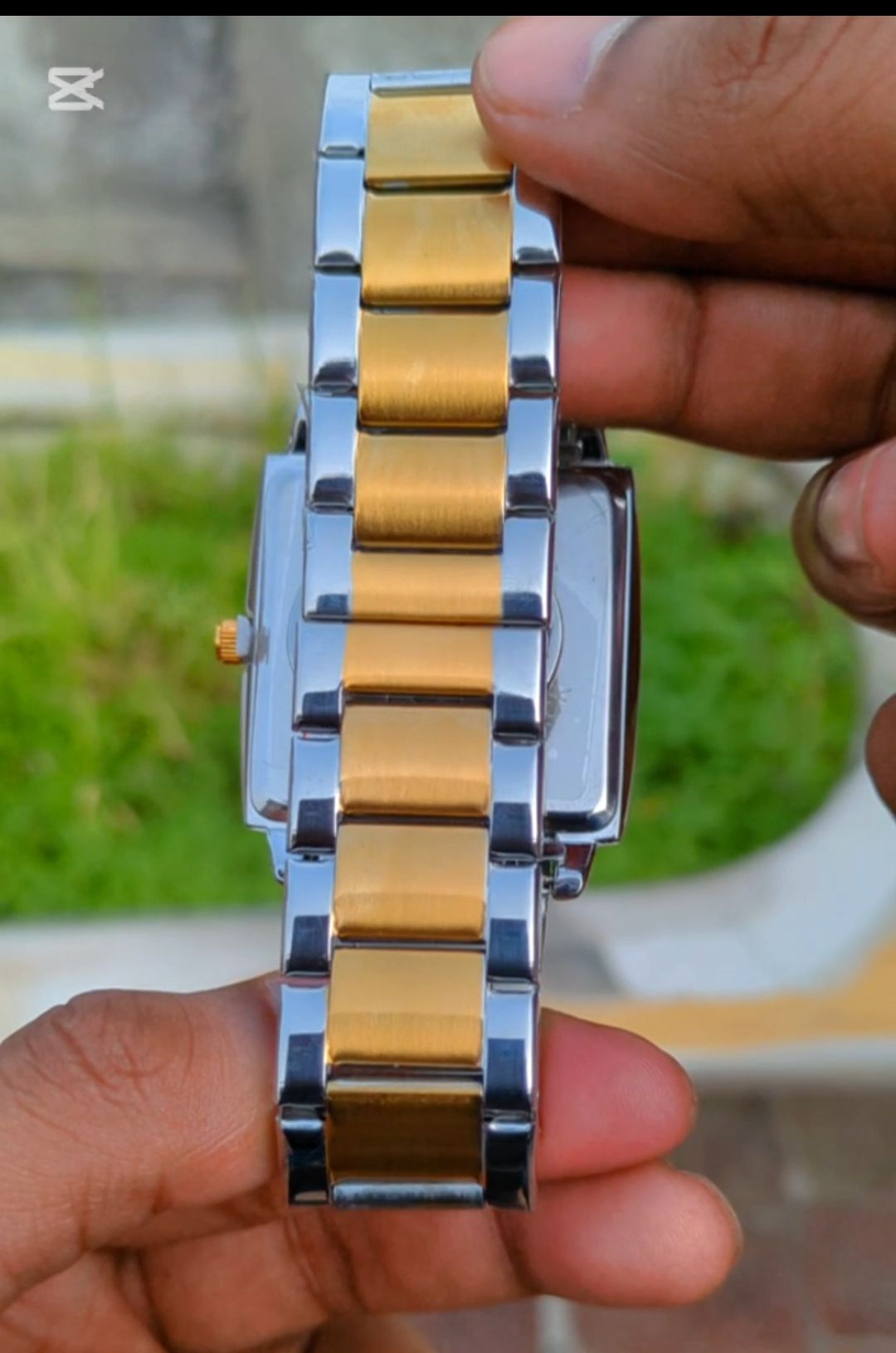 PREMIUM Square Dial Men Fashionable Chain Watch in DUAL TONE Green Dial