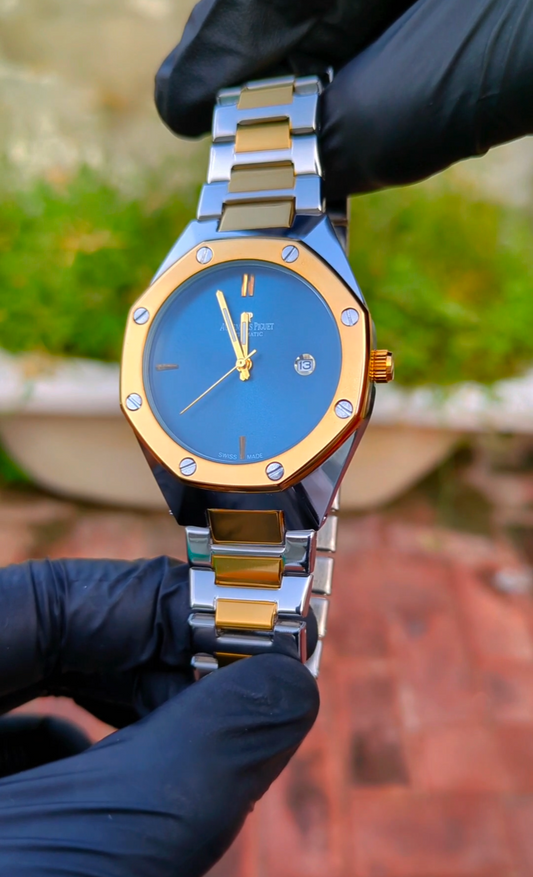 Premium Luxury  Blue Dial Two-Tone Gold & Silver Men’s  Watch – Classic Royal Design with Date Display