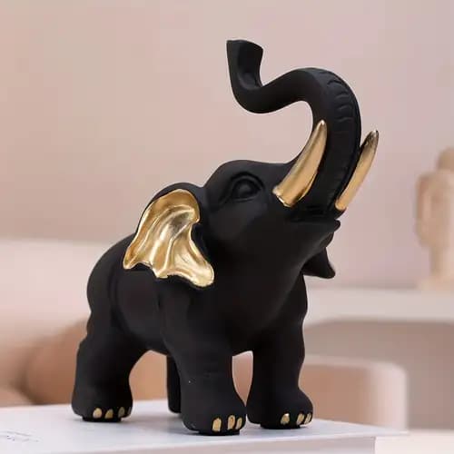 Resin Black Elephant Statue ( Set of 2 )