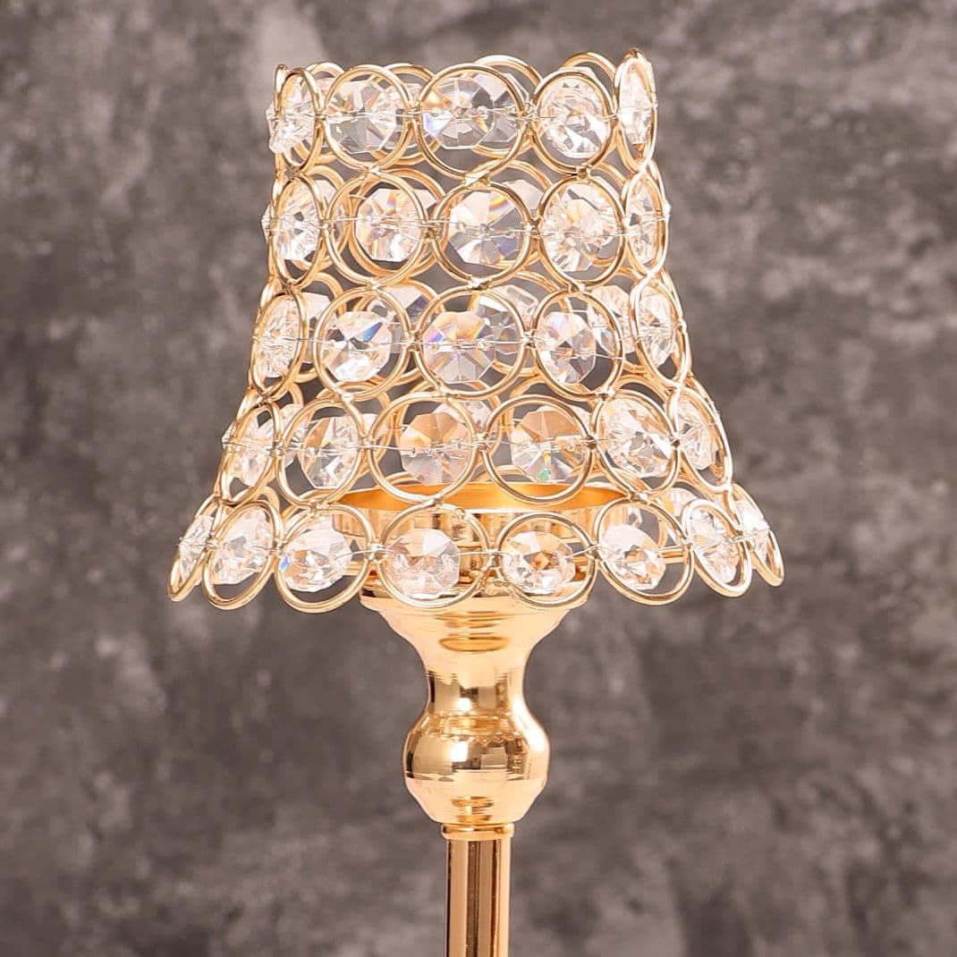 1pc Golden Crystal Candle Holder, Candlestick for Table Centerpiece Wedding Birthday Party Home Decor Christmas Gift