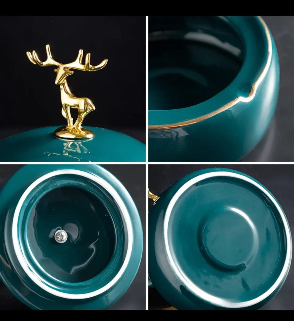 Cremic Ashtray With Deer Lid