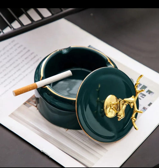 Cremic Ashtray With Deer Lid
