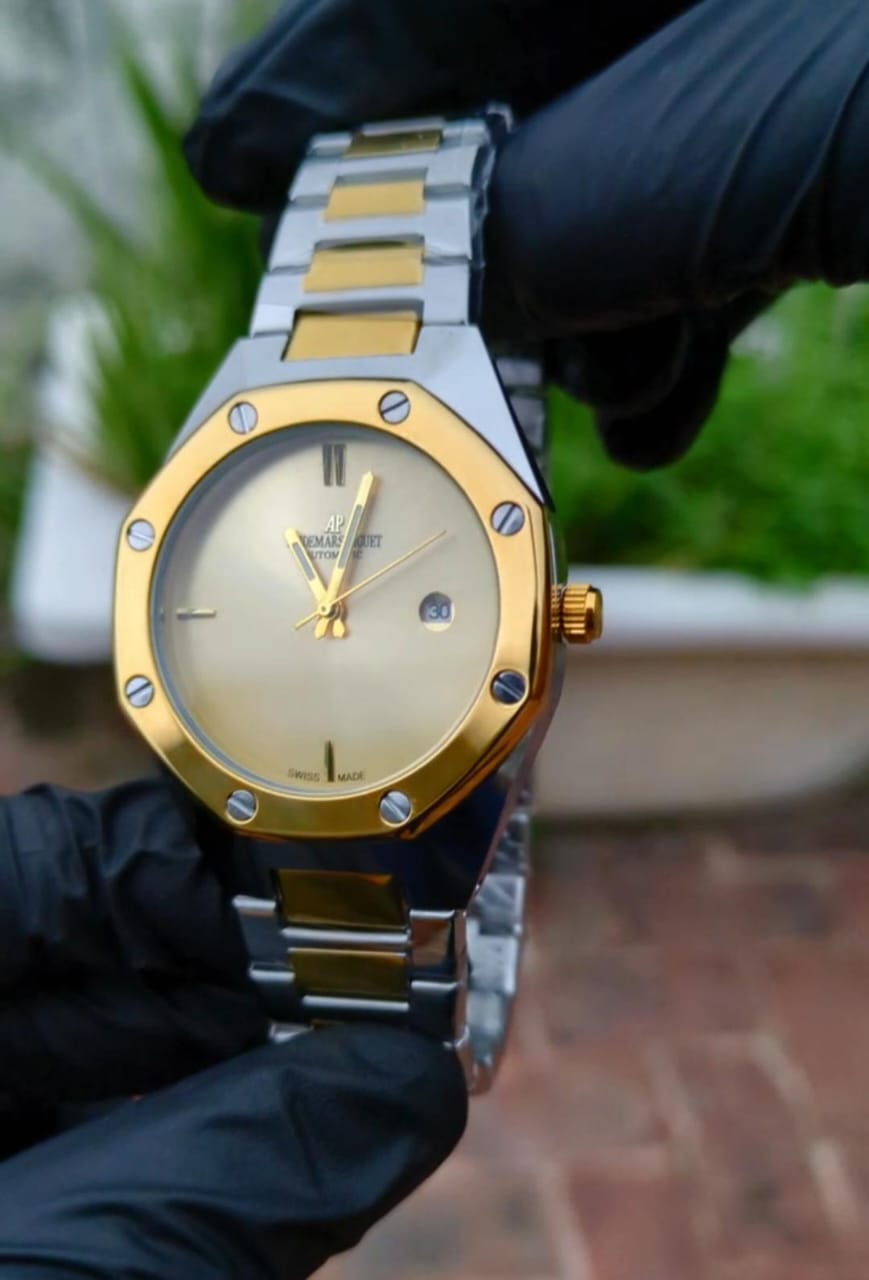Premium Luxury Two-Tone Gold & Silver Men’s Watch – Classic Royal Design with Date Display