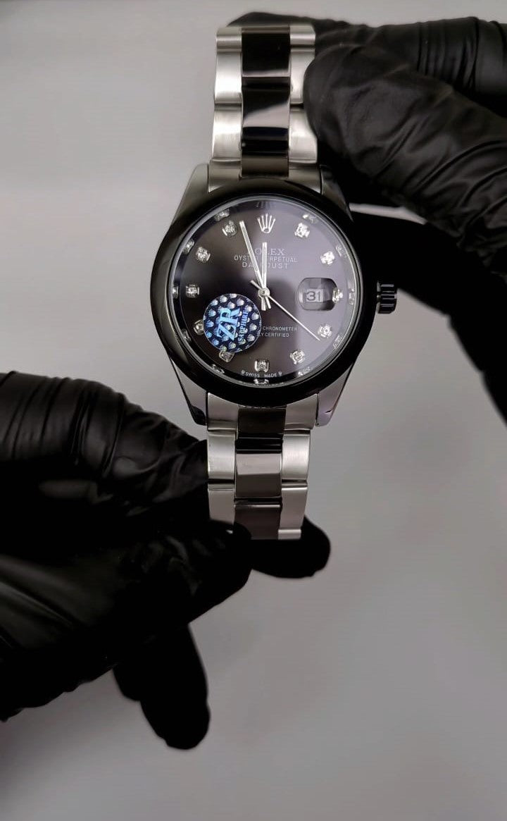 Stainless Steel & Diamond Dial Chain Watch for Men (Black)