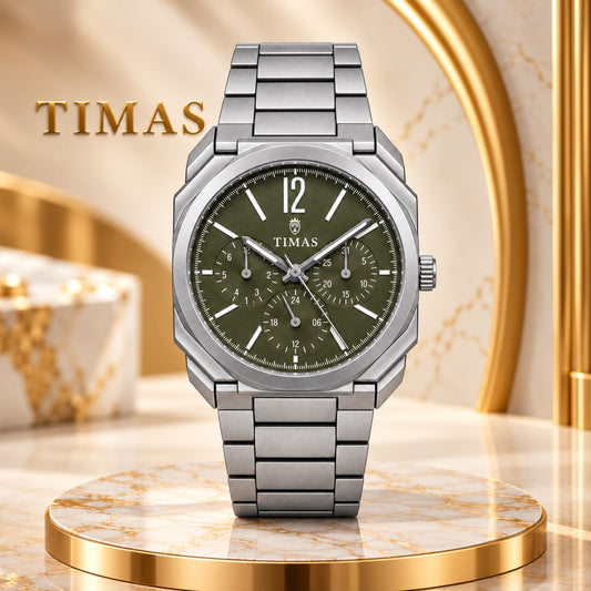 Aurelian - Timas Chronograph Men’s Watch – Octagonal Case, Champagne Dial, Stainless Steel Bracelet Grey/Silver
