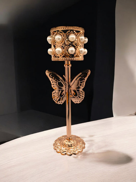 1pc Golden Crystal Candle Holder, Candlestick for Table Centerpiece Wedding Birthday Party Home Decor Christmas Gift Small