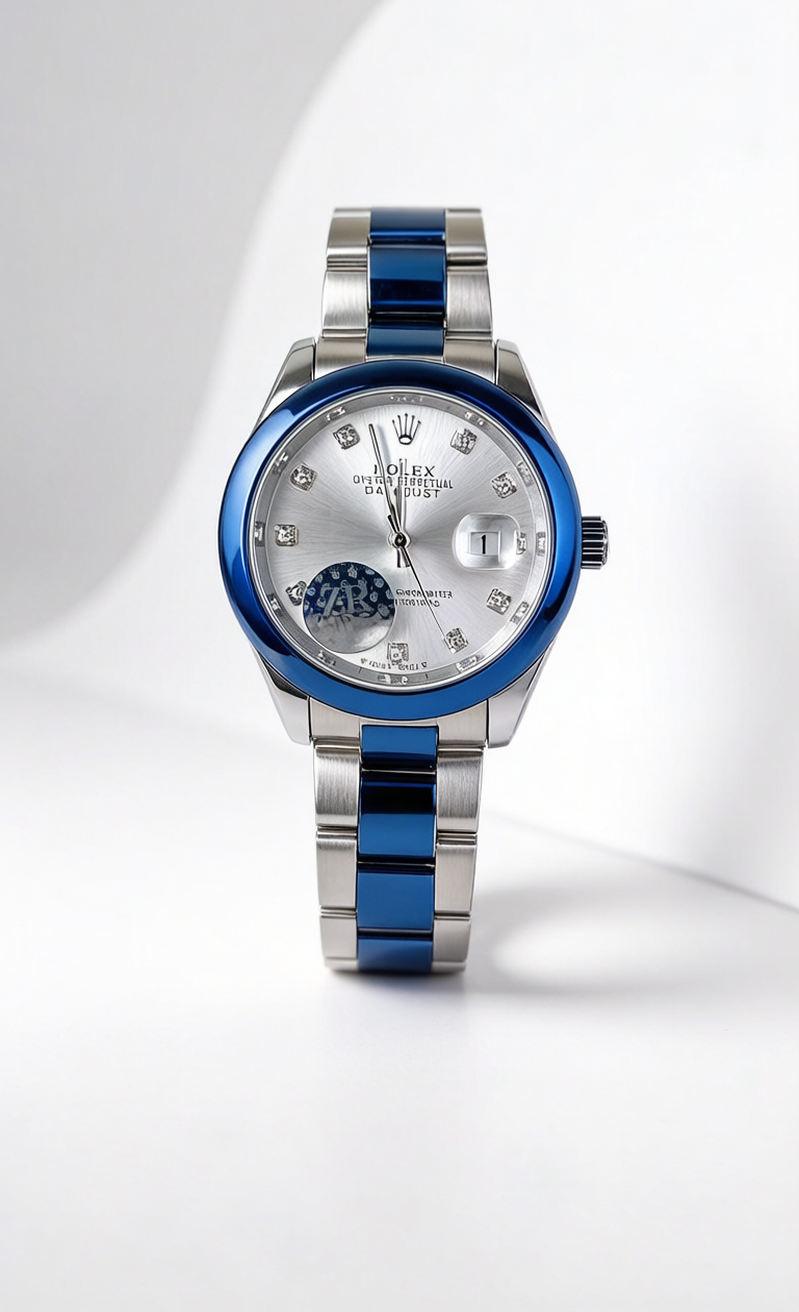Stainless Steel & Diamond Dial Chain Watch for Men (Blue)