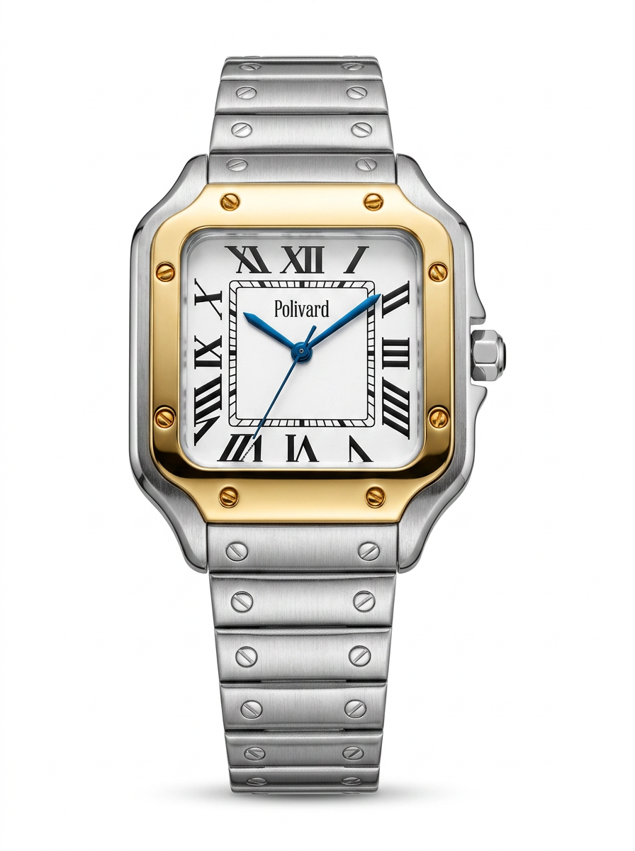 Polivard "Élégance Bi-Métal" Two-Tone Gold & Steel Santos-Style Watch