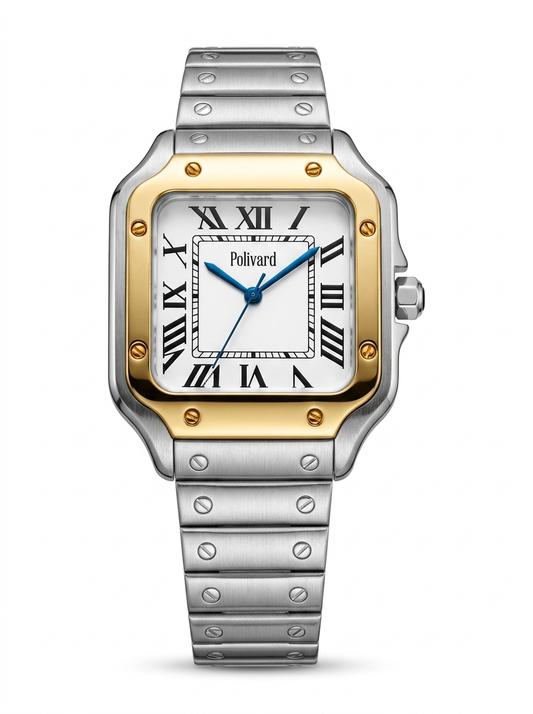Polivard "Élégance Bi-Métal" Two-Tone Gold & Steel Santos-Style Watch