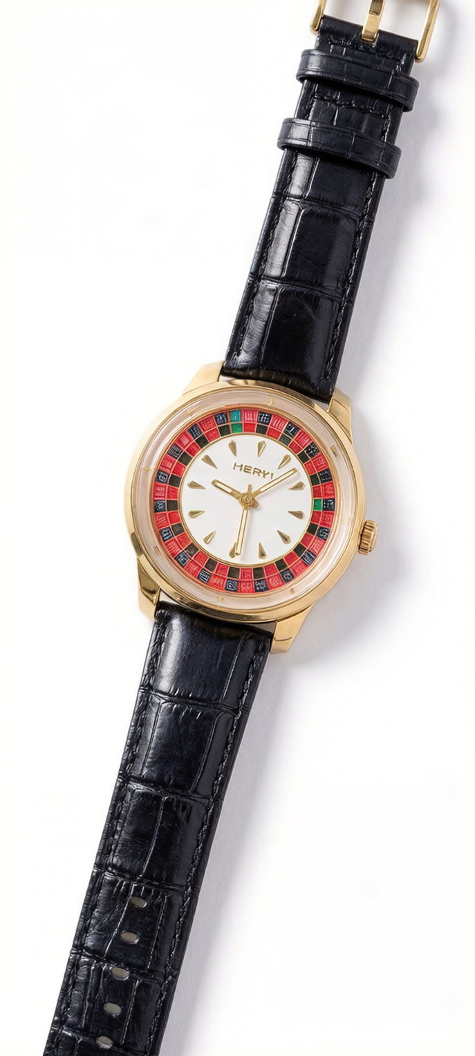 The Statement Piece: Kervi "Casino Royale" Gold-Tone Watch with Black Leather Strap