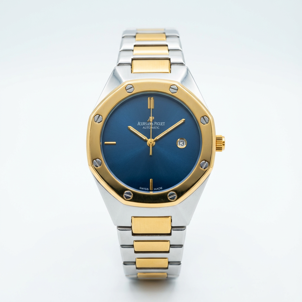 Premium Luxury  Blue Dial Two-Tone Gold & Silver Men’s  Watch – Classic Royal Design with Date Display