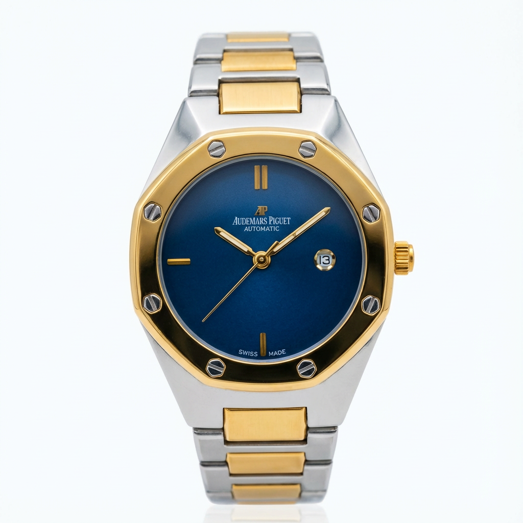 Premium Luxury  Blue Dial Two-Tone Gold & Silver Men’s  Watch – Classic Royal Design with Date Display