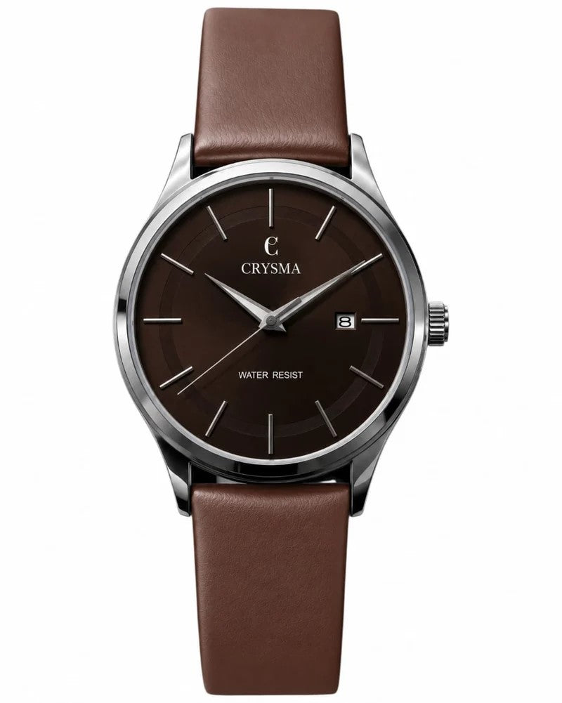 Crysma CRL1046 Stomic Pure Leather Band Watch [Brown]