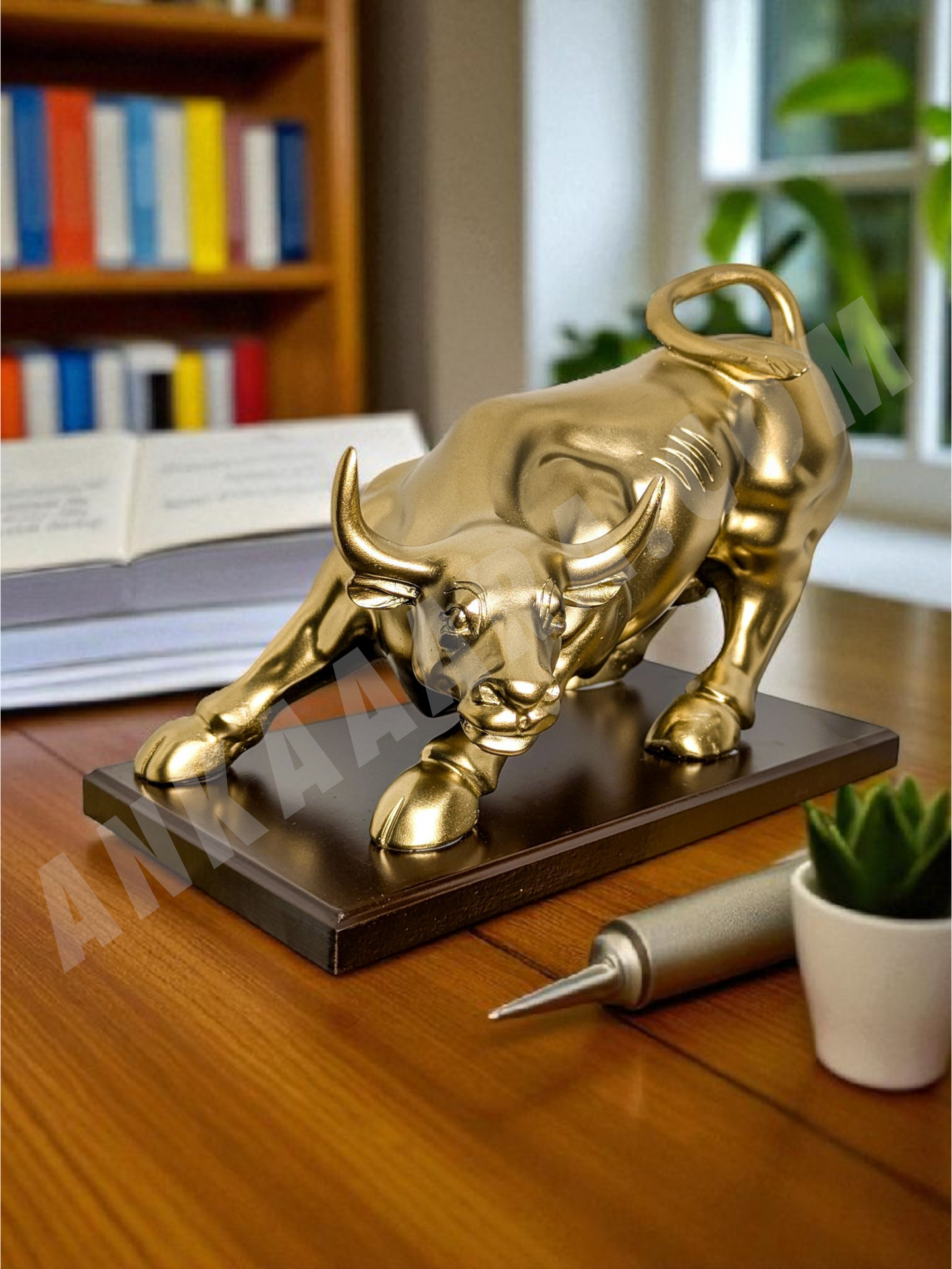 Bull Charging Sculpture, Fashionable Copper Color Abstract Bull, Handmade Resin Bison Staute
