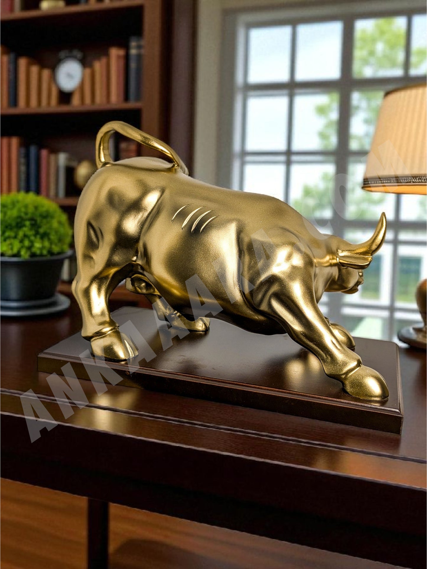 Bull Charging Sculpture, Fashionable Copper Color Abstract Bull, Handmade Resin Bison Staute