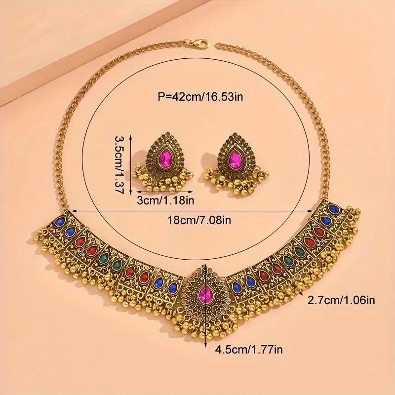 Vintage-Inspired Peacock Jewelry Set with Sparkling Rhinestones - Bold Necklace and Earrings Combo for Women, Perfect for Parties & Gifts