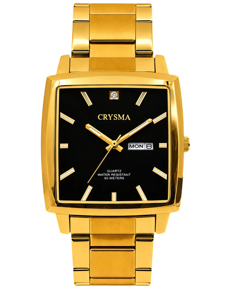 PREMIUM Square Dial Men Fashionable Chain Watch in GOLD with Black Dial