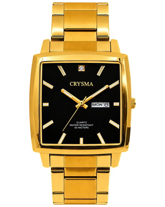 PREMIUM Square Dial Men Fashionable Chain Watch in GOLD with Black Dial