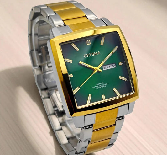 PREMIUM Square Dial Men Fashionable Chain Watch in DUAL TONE Green Dial