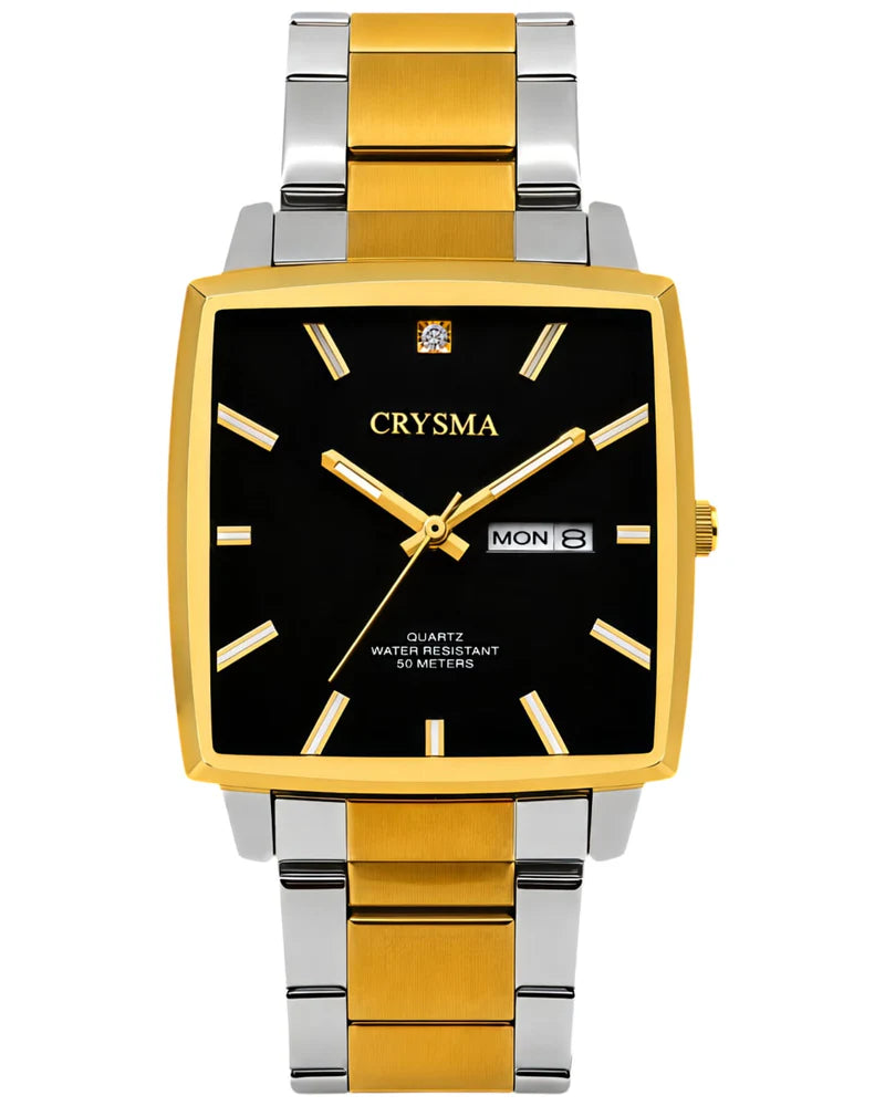 PREMIUM Square Dial Men Fashionable Chain Watch in DUAL TONE BLACK DIAL MEN