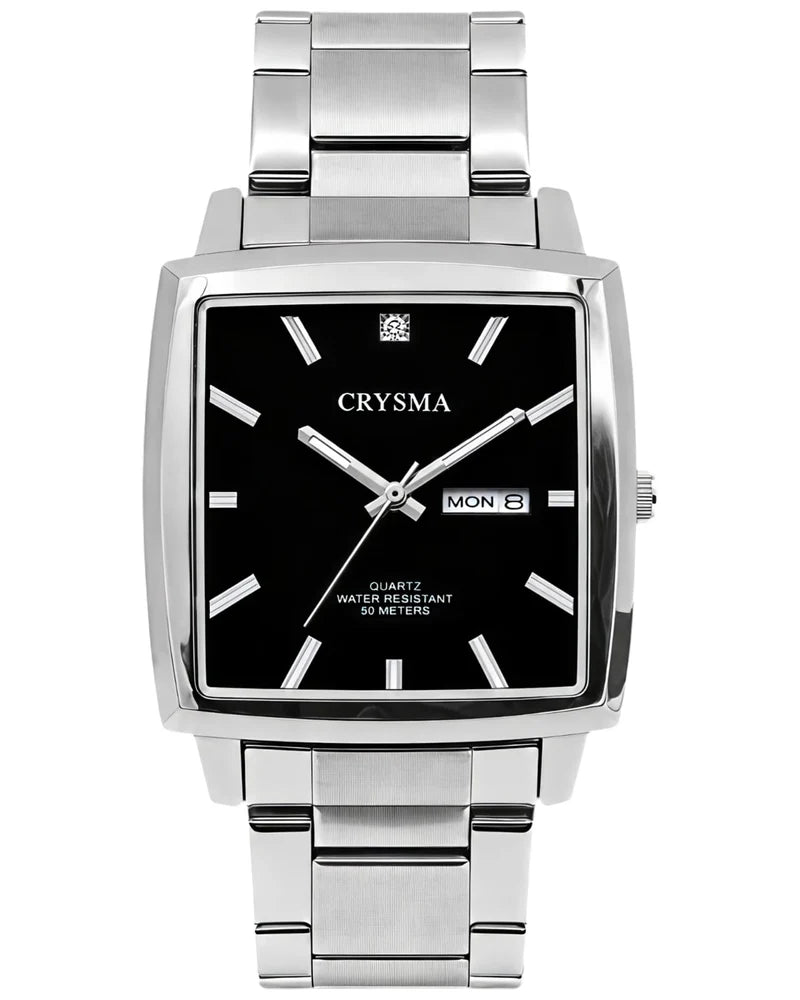 PREMIUM Square Dial Men Fashionable Chain Watch in SILVER  Black Dial