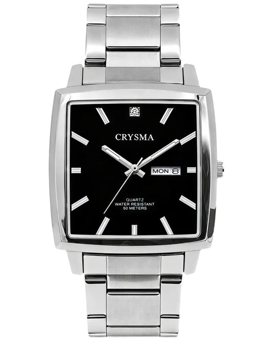 PREMIUM Square Dial Men Fashionable Chain Watch in SILVER  Black Dial