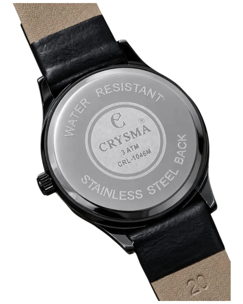 Crysma CRL1046 Stomic Pure Leather Band Watch [Black/Silver]