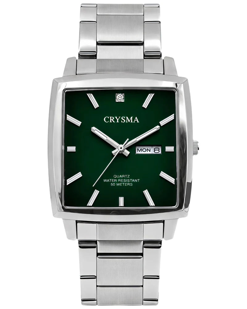 PREMIUM Square Dial Men Fashionable Chain Watch in SILVER  Green Dial
