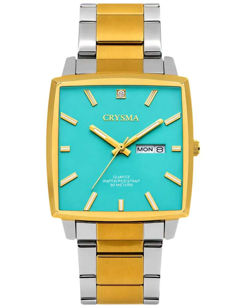 PREMIUM Square Dial Men Fashionable Chain Watch in DUAL TONE TIFFANY DIAL MEN