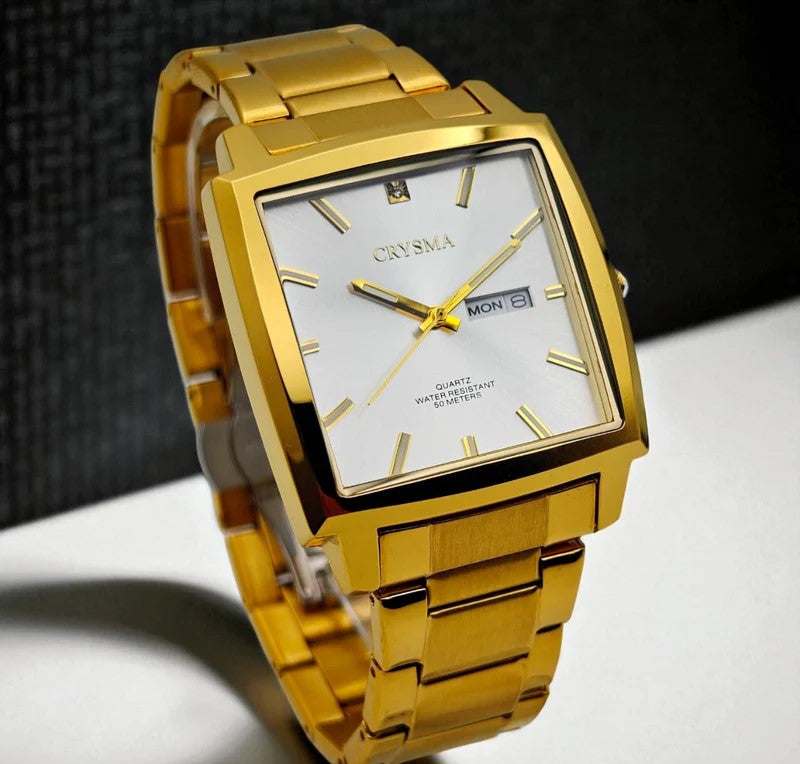 PREMIUM Square Dial Men Fashionable Chain Watch in DUAL TONE Green Dial