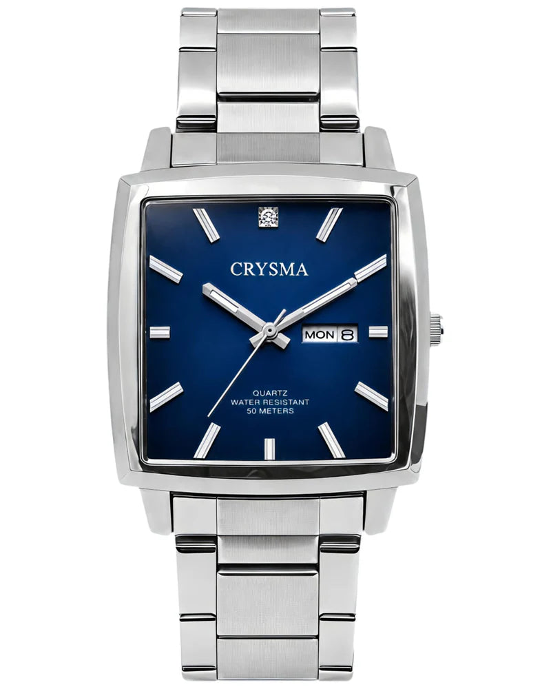 PREMIUM Square Dial Men Fashionable Chain Watch in SILVER  Blue Dial