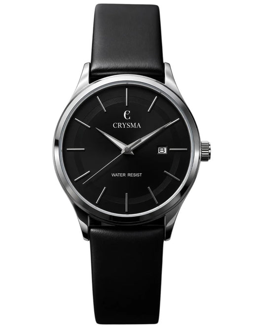 Crysma CRL1046 Stomic Pure Leather Band Watch [Black/Silver]