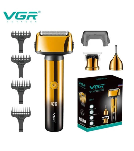 VGR 3 IN 1 Hair Cutting Machine Hair Trimmer LED Display Electric Rechargeable Beard Shaver Eyebrow Razor 0mm Men's Razor V-367