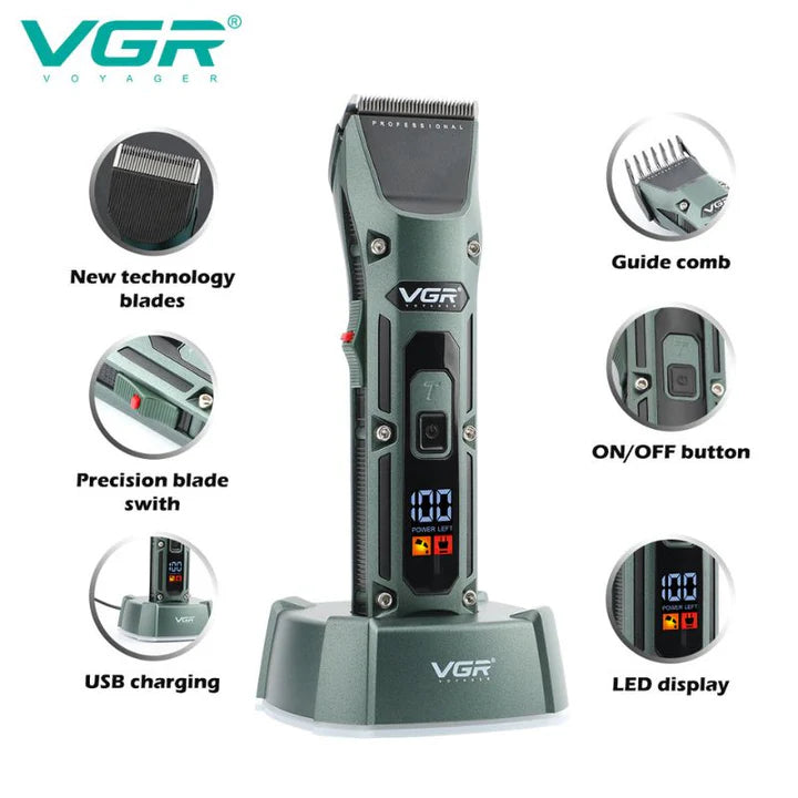 VGR V-696 Professional Hair Clipper Trimmer 300 min Runtime 8 Length Settings  (Green)