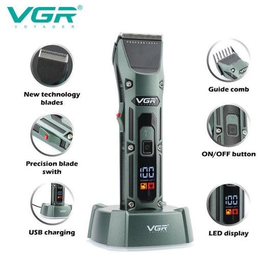 VGR V-696 Professional Hair Clipper Trimmer 300 min Runtime 8 Length Settings  (Green)