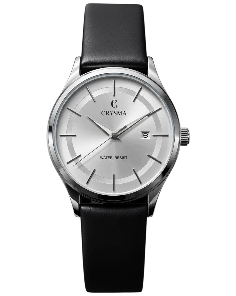 Crysma CRL1046 Stomic Pure Leather Band Watch [White/Silver]